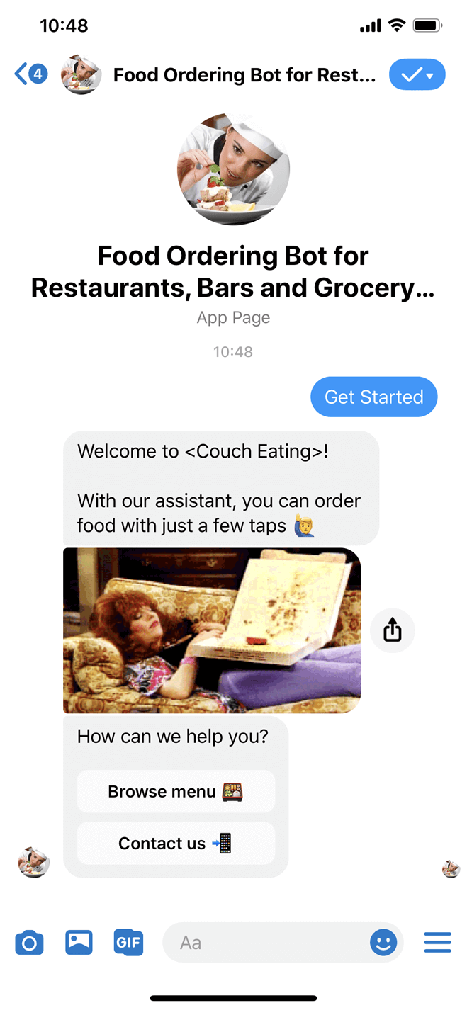 Food Ordering and Delivery Messenger bot screenshot