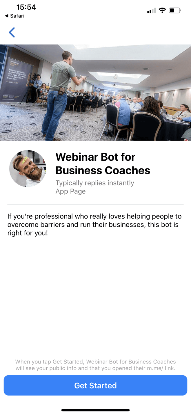 Business Coach Messenger bot screenshot