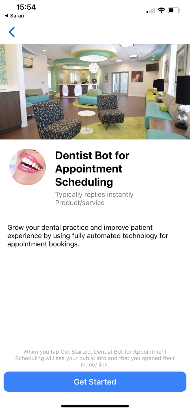 Dentist Bot for Appointment Scheduling Messenger bot screenshot
