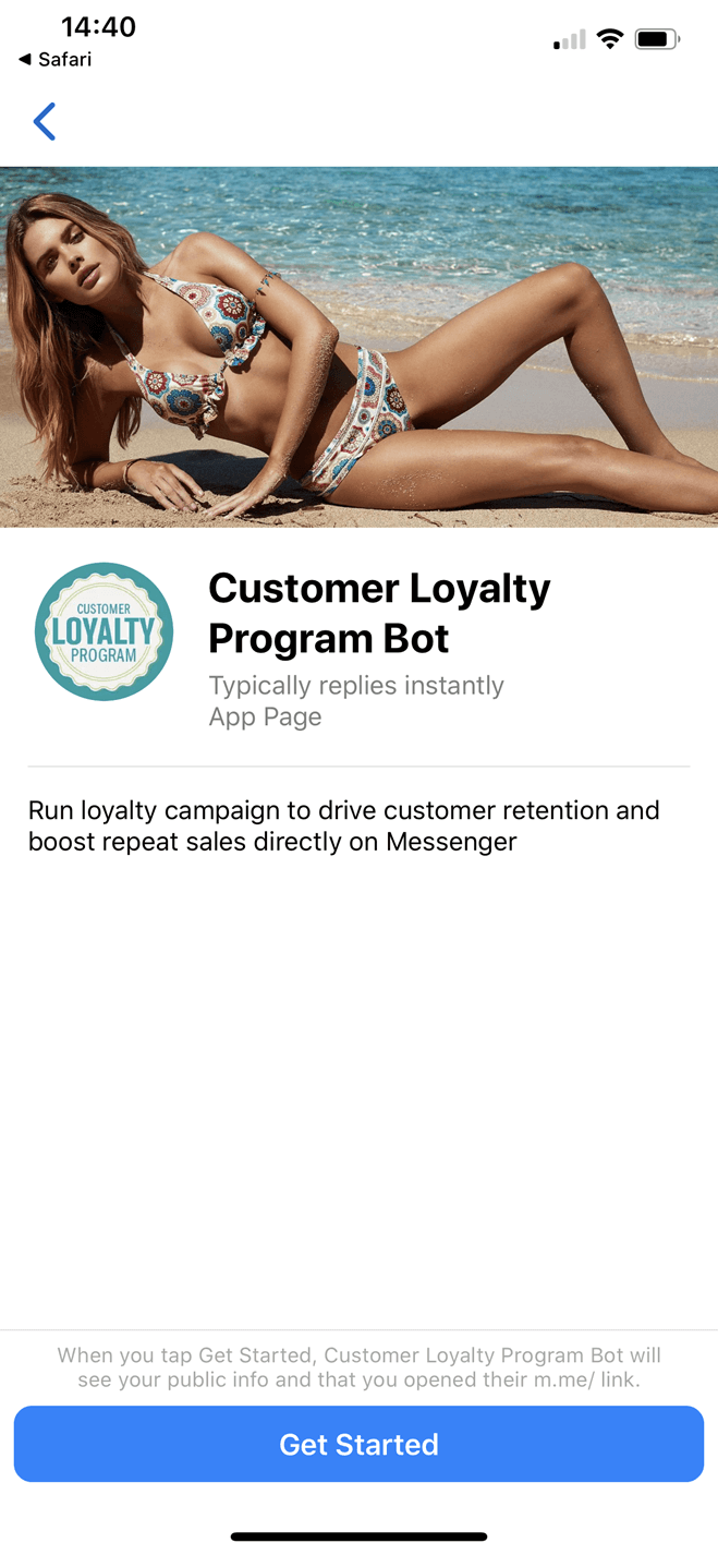 Customer Loyalty Program Messenger bot screenshot
