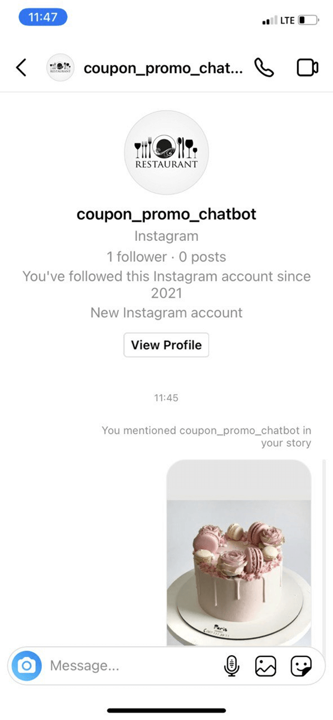 Coupon Promotion Bot for Instagram Messenger bot screenshot