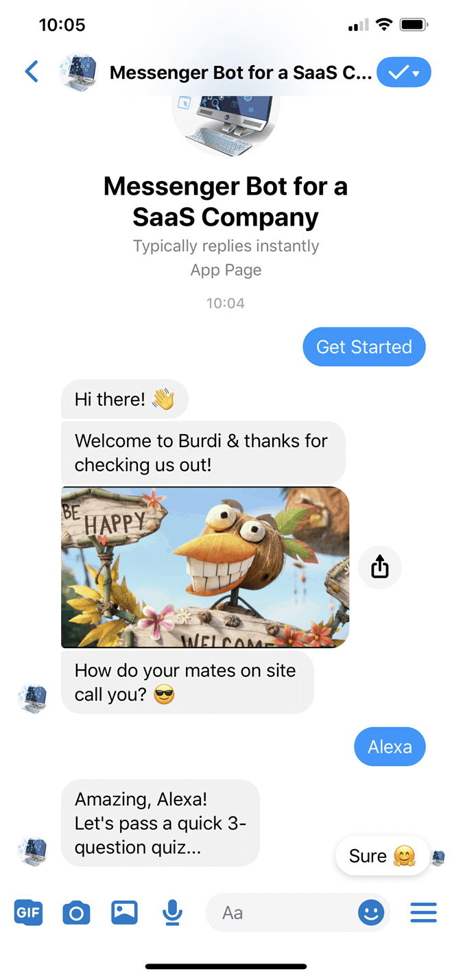 SaaS company Messenger bot screenshot