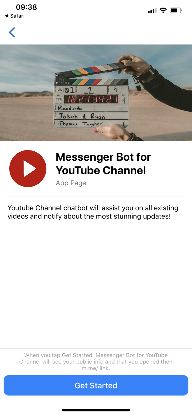 Youtube channel Messenger bot screenshot