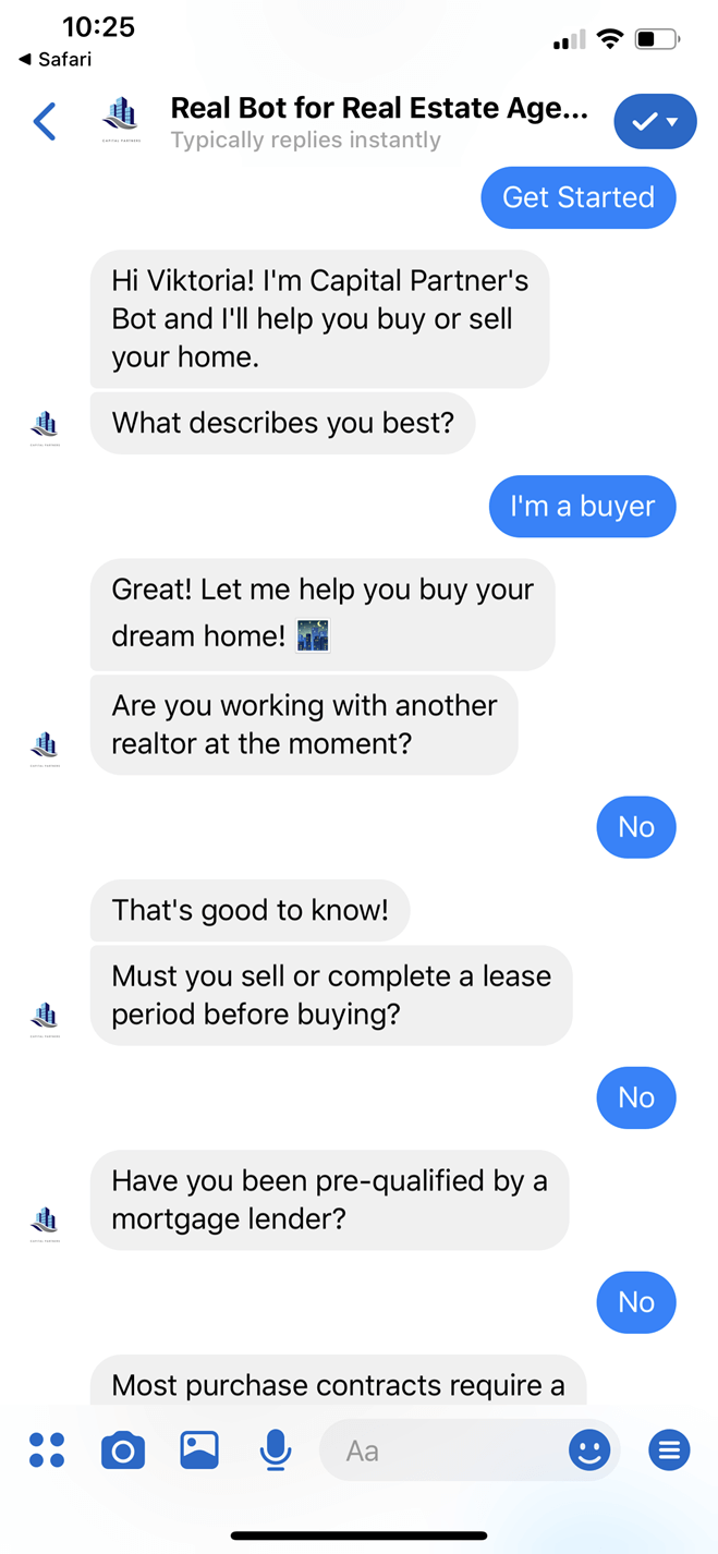 Real-E Bot for Real Estate Agents Messenger bot screenshot