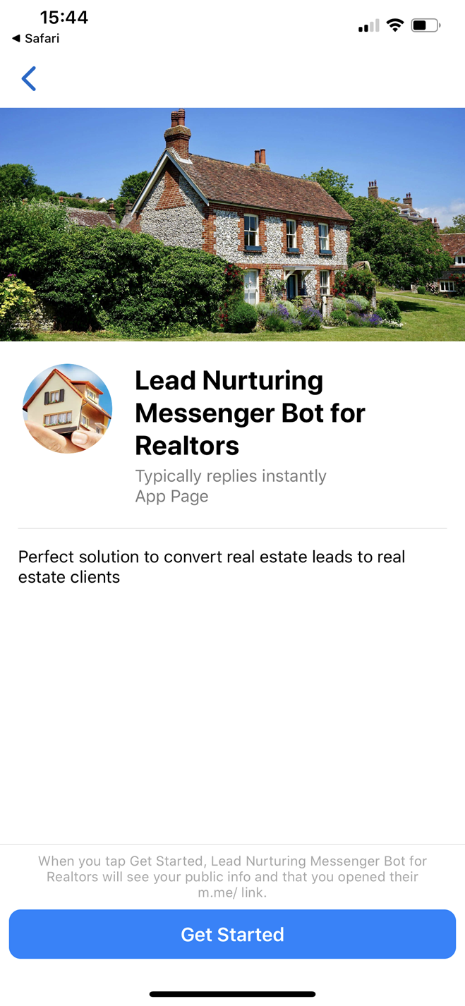 Lead Nurturing Messenger Messenger bot screenshot