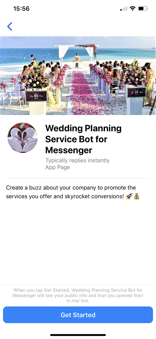 Wedding planning service Messenger bot screenshot
