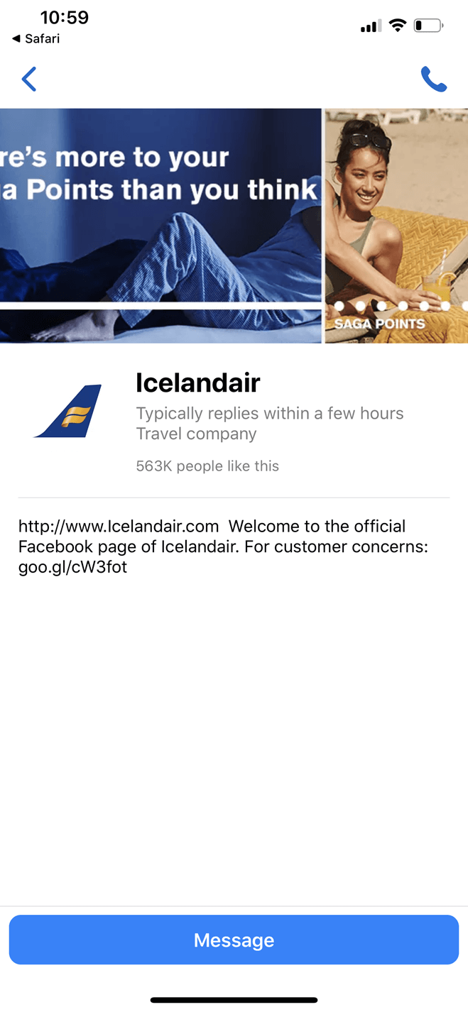 Icelandair Messenger bot screenshot