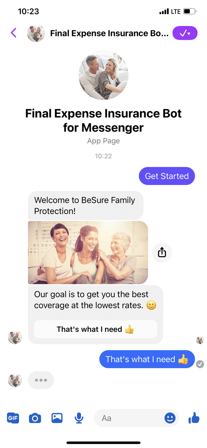 Final expense insurance Messenger bot screenshot