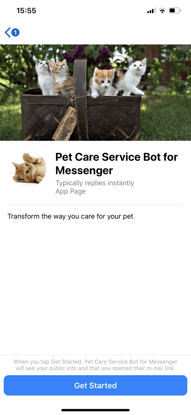 Pet Care Service Messenger bot screenshot