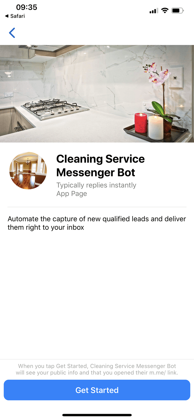 Cleaning Service Messenger bot screenshot