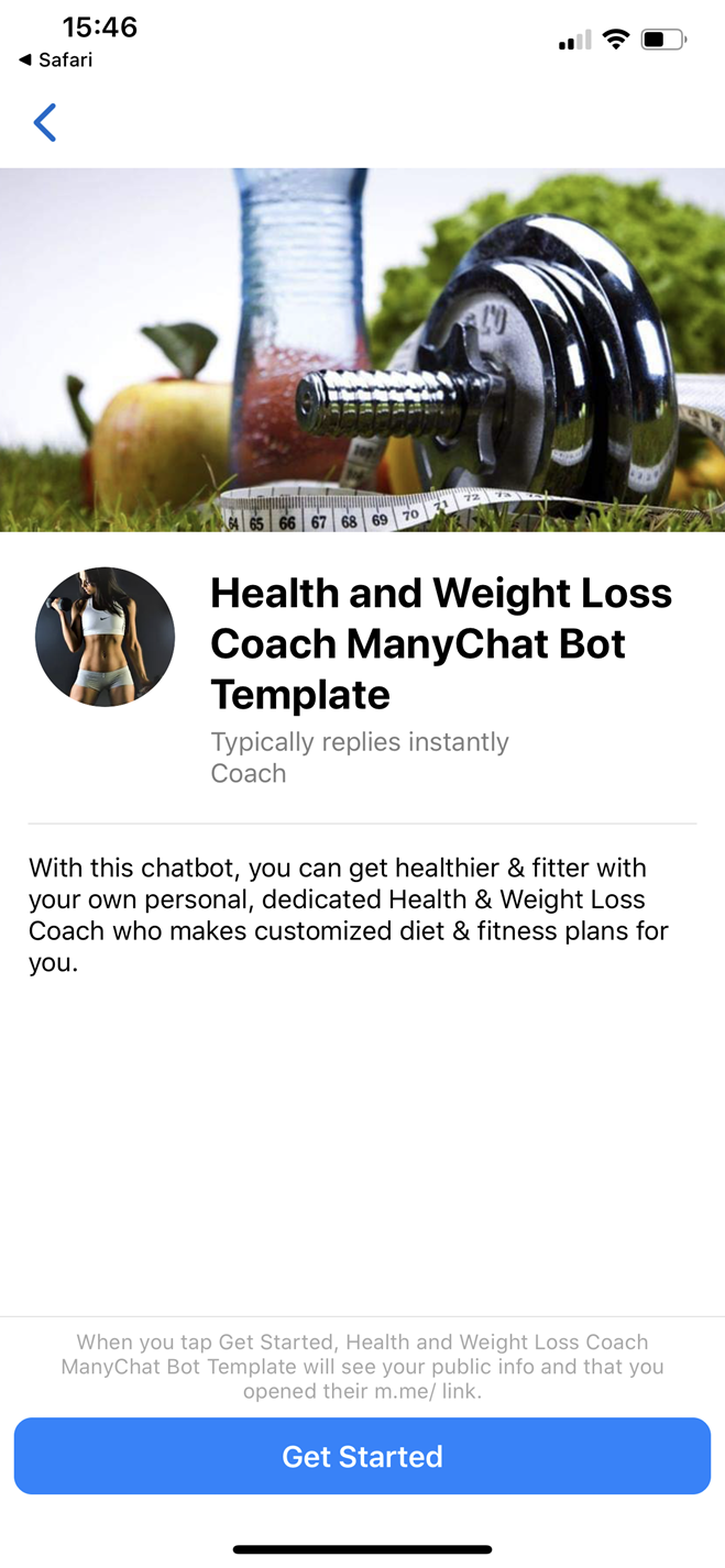 Health and Weight Loss Coach Messenger bot screenshot