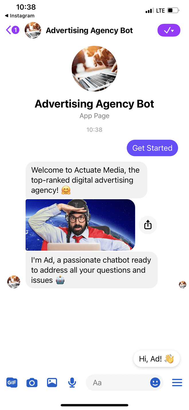 Advertising agency Messenger bot screenshot