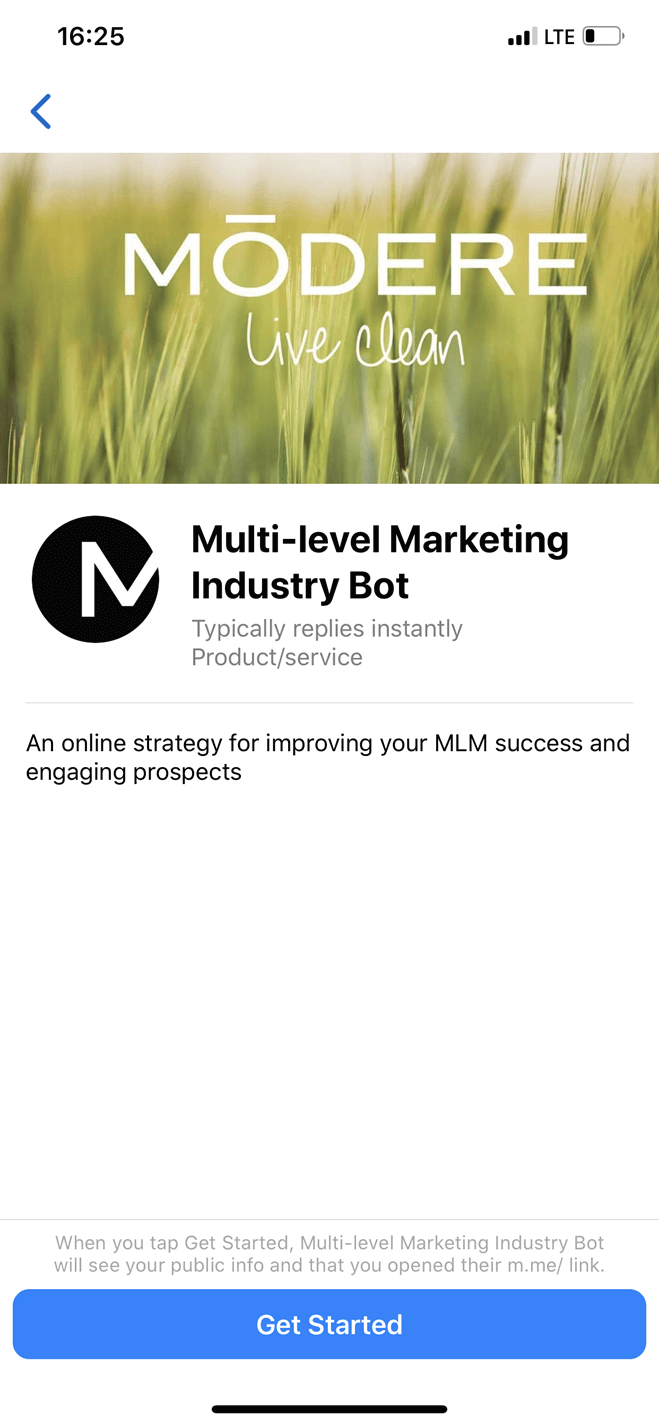 Multi-level Marketing Industry Messenger bot screenshot