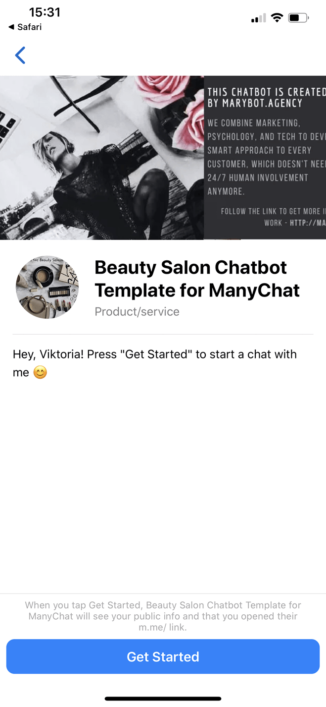 Beauty Salon Chatbot Template for ManyChat bot screenshot