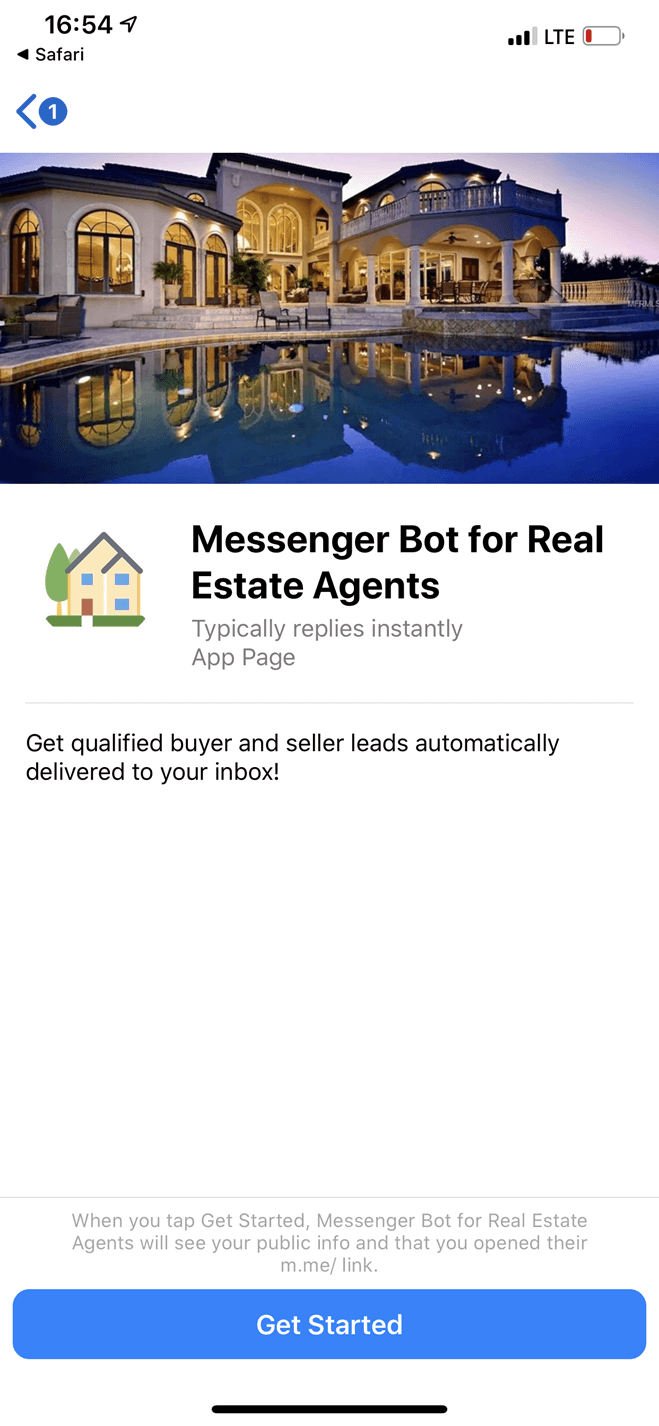 Real Estate Messenger bot screenshot