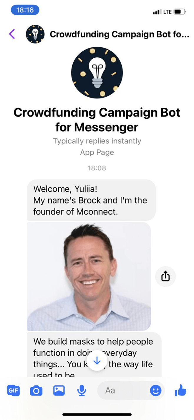 Crowdfunding campaign bot screenshot