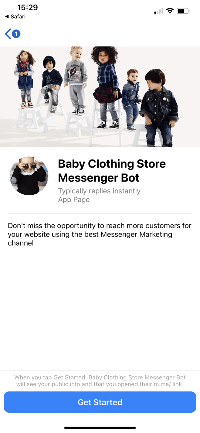Baby Clothing Store Messenger bot screenshot