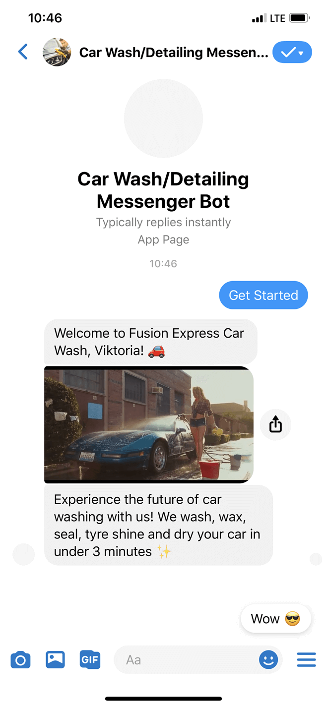 Car Wash/Detailing Messenger Messenger bot screenshot