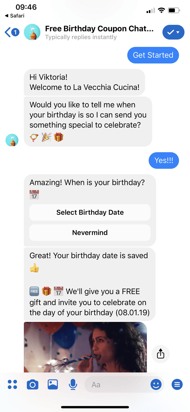 Free Birthday Cake Messenger bot screenshot