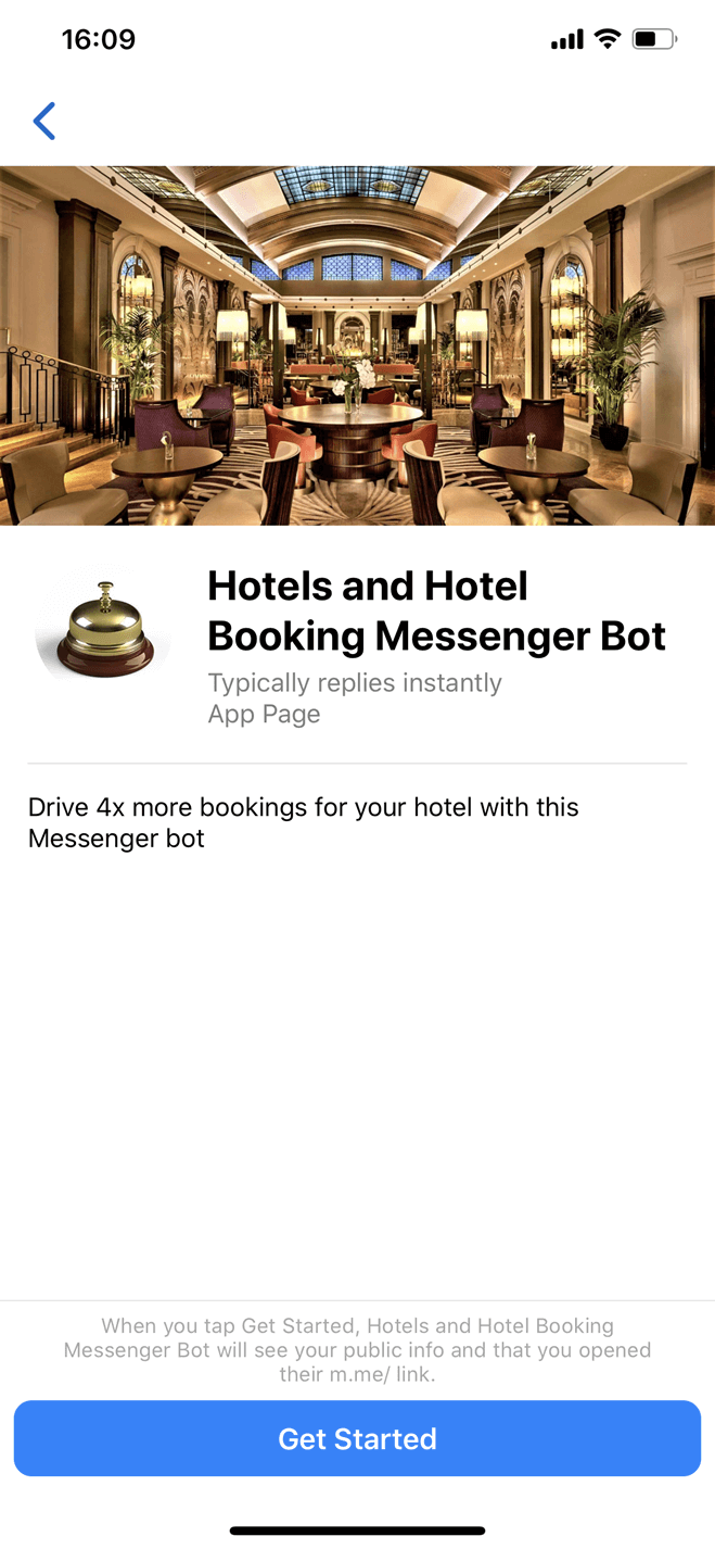 Hotel Booking Messenger bot screenshot