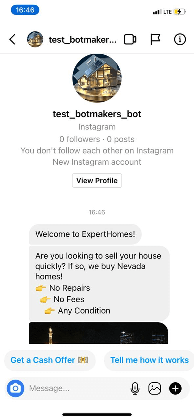 Real Estate Investor Bot for Instagram Messenger bot screenshot