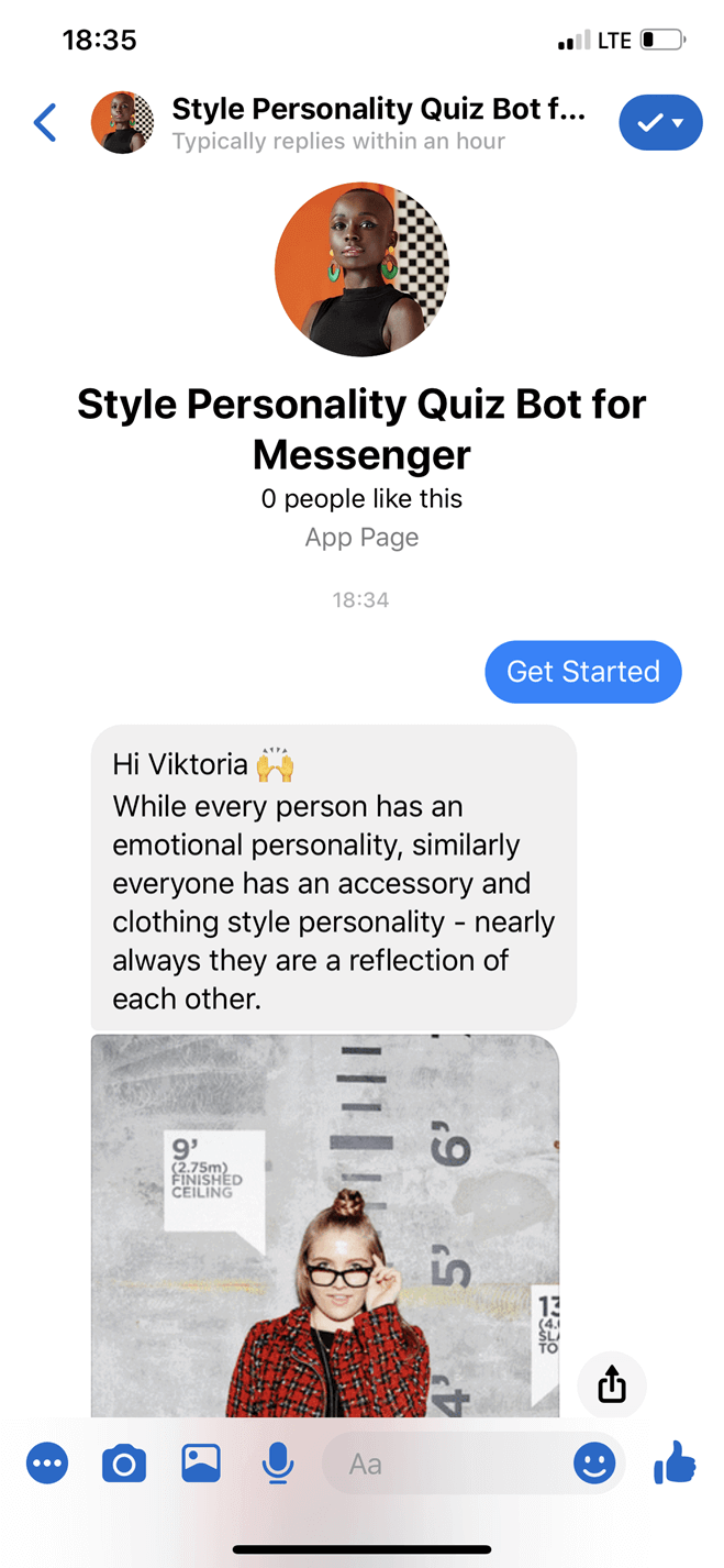 Style personality quiz Messenger bot screenshot
