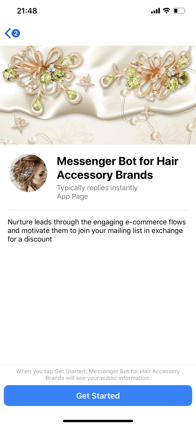 Hair accessory brand Messenger bot screenshot