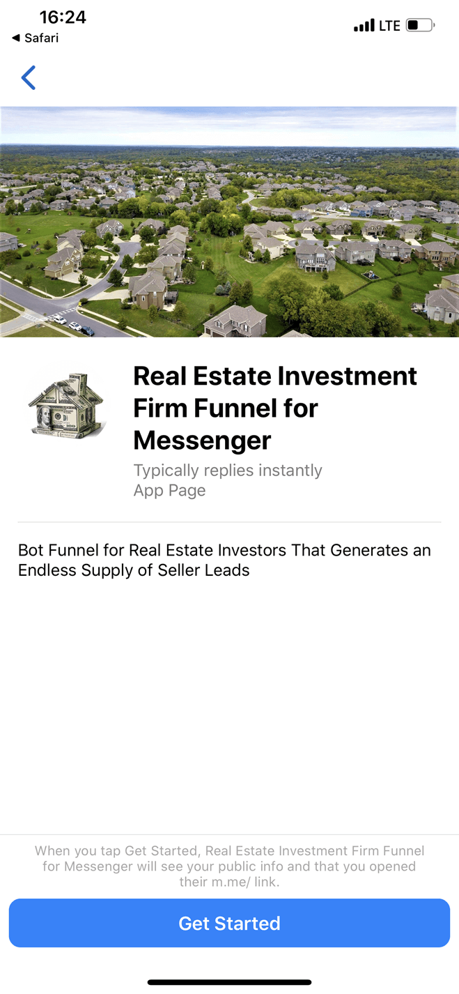 Real Estate Investor Funnel Messenger bot screenshot