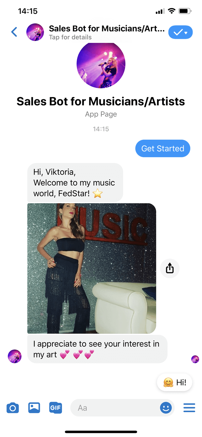 Musician/Artist Messenger bot screenshot