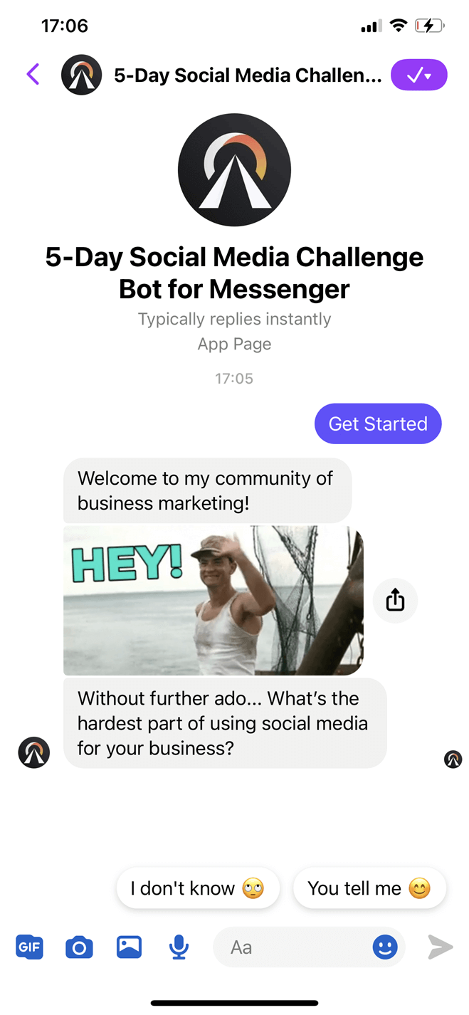 5-Day social media challenge Messenger bot screenshot