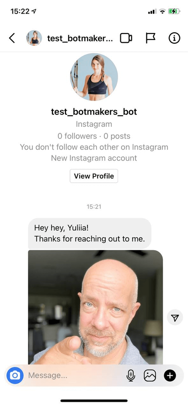 Fitness coaching Instagram Messenger bot screenshot