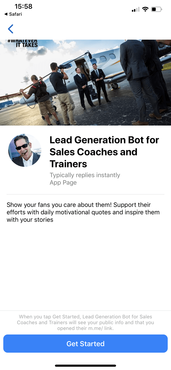Influencer like Grant Cardone Messenger bot screenshot