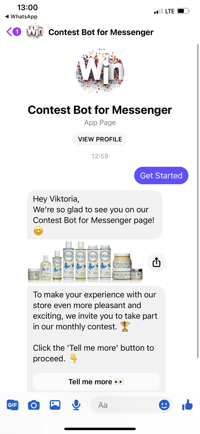 Contest Messenger bot screenshot