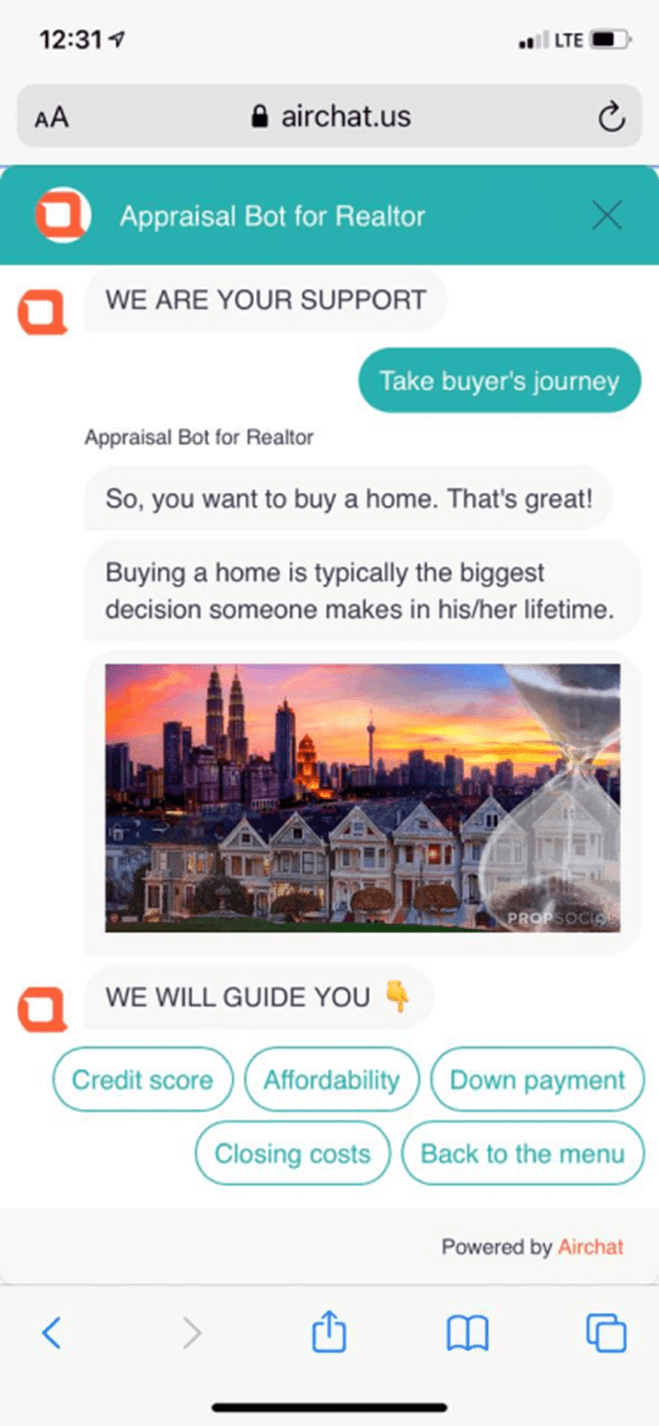 Quick Appraisal Website Bot for Realtors Messenger bot screenshot