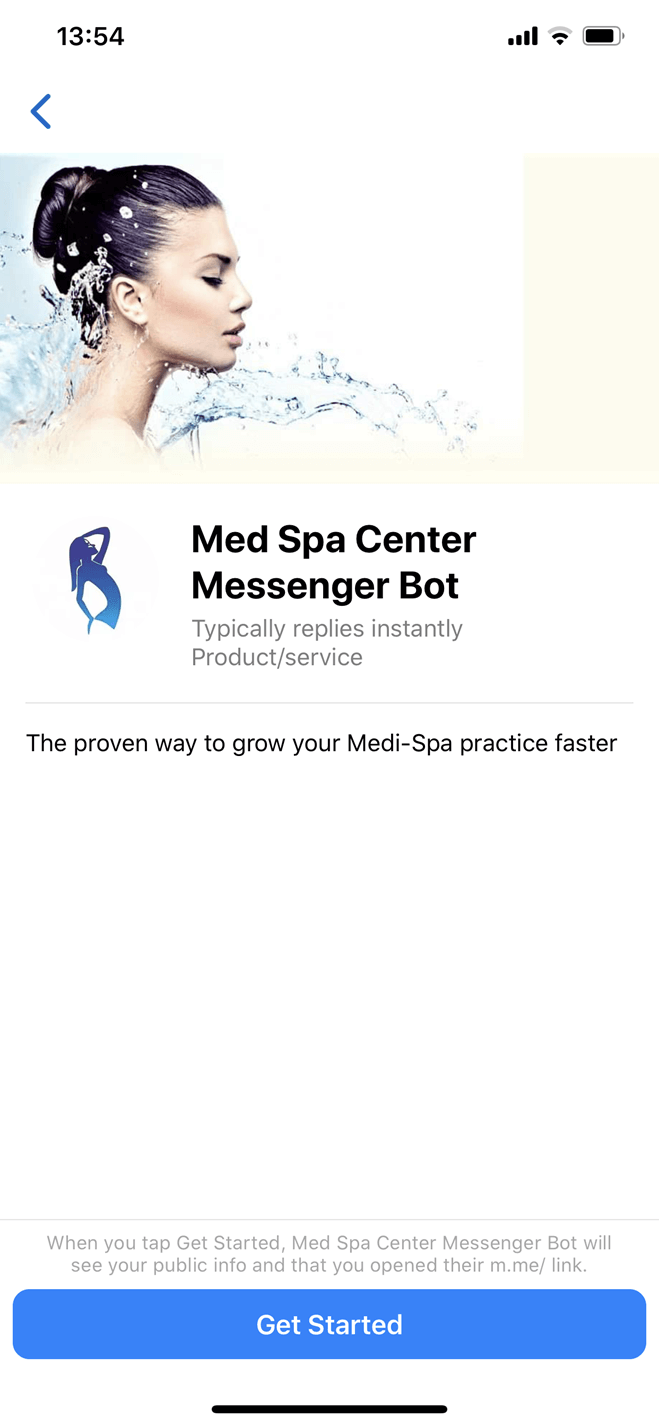 MediSpa and Aesthetic Center Messenger bot screenshot
