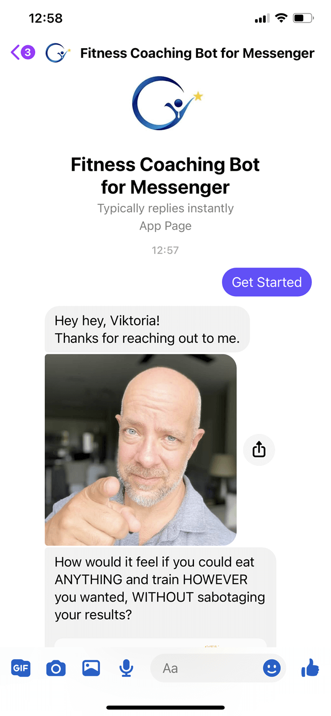 Fitness coaching Messenger bot screenshot