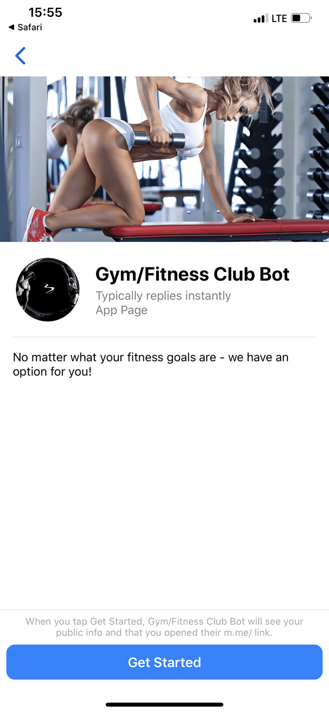 Gym and Fitness Club Messenger bot screenshot