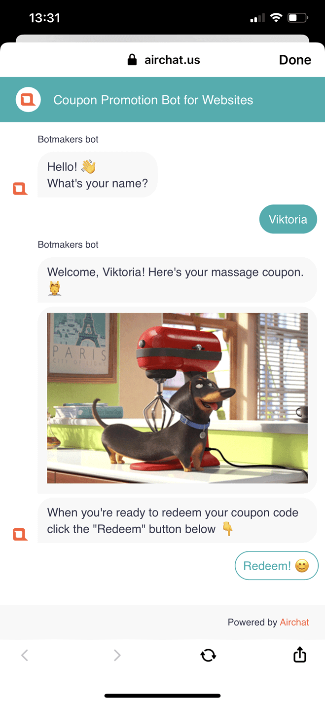 Coupon promotion Messenger bot screenshot
