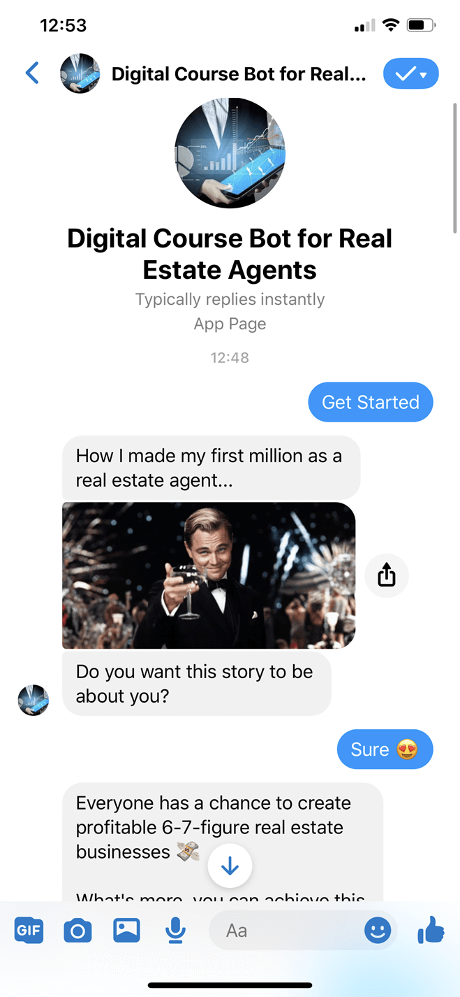 Digital course for real estate agents Messenger bot screenshot