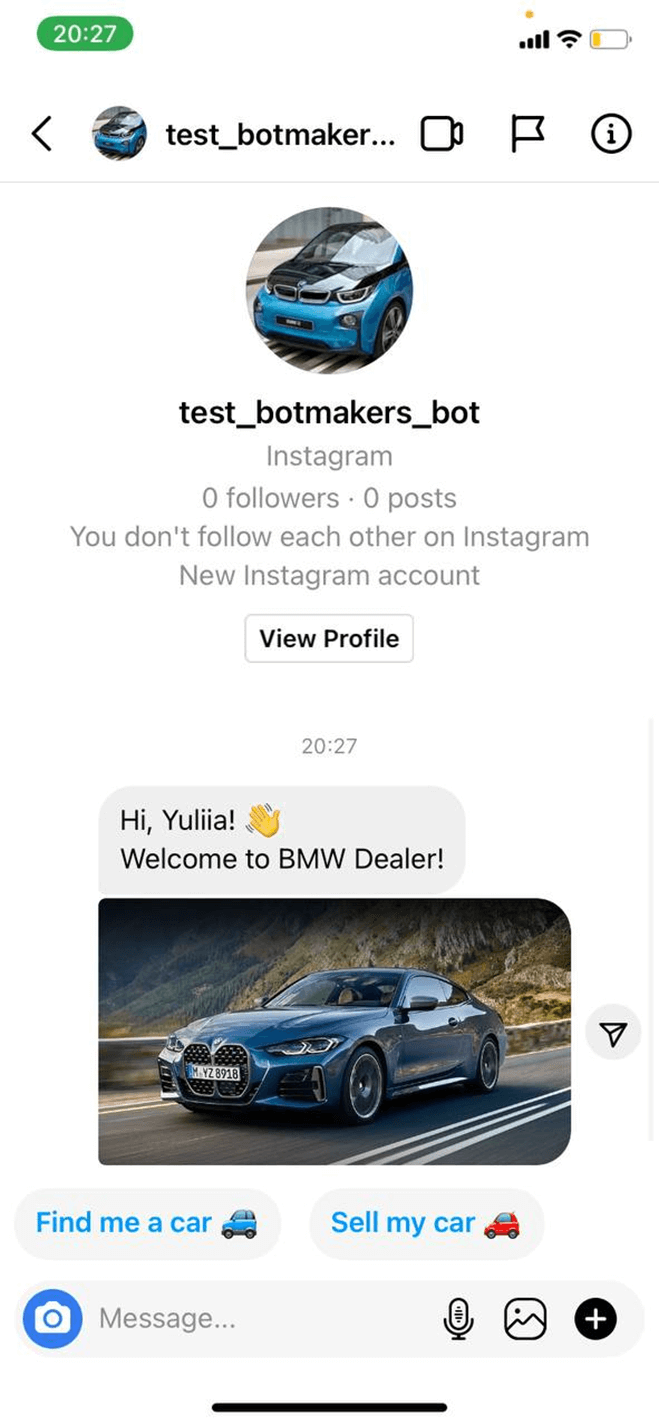 Instagram Bot for Car Dealerships Messenger bot screenshot