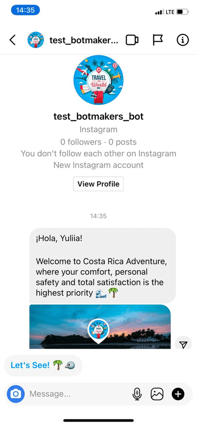 Travel Agency Messenger bot screenshot