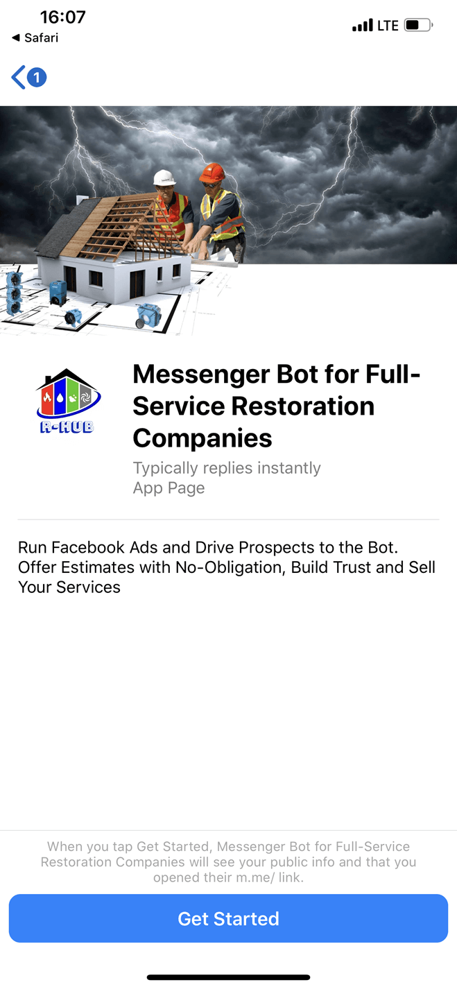 Full-Service Restoration Companies Messenger bot screenshot