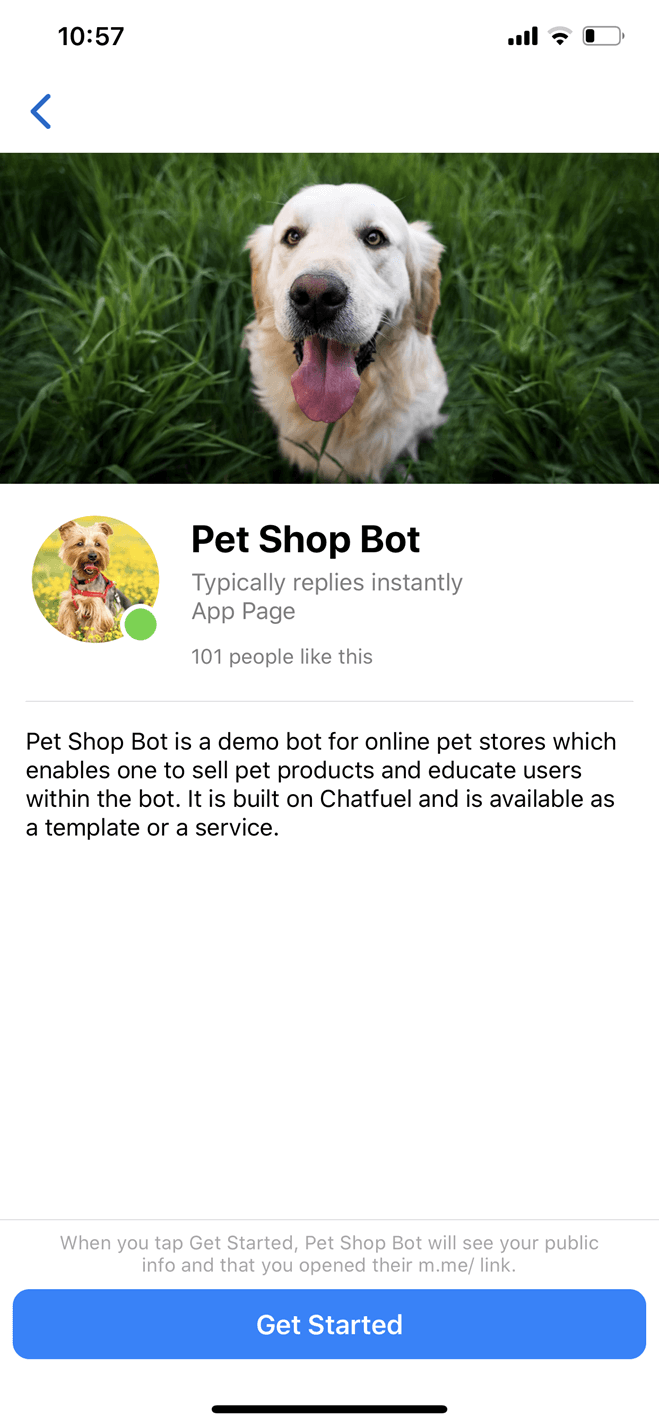 Pet Shop Bot Messenger bot screenshot