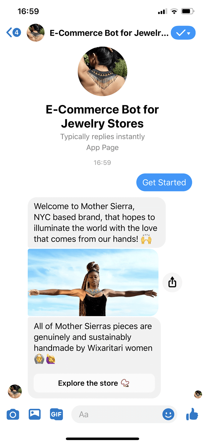 Jewelry store Messenger bot screenshot