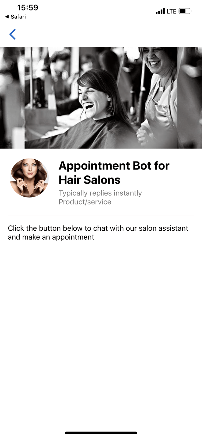 Scheduling Bot for Hair Salons Messenger bot screenshot
