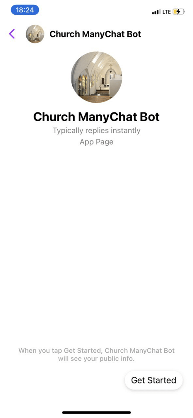 Church ManyChat Bot Messenger bot screenshot
